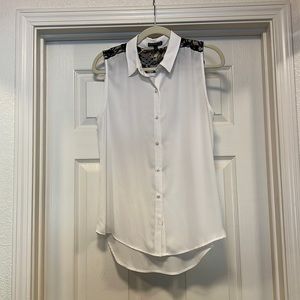 Express white with black lace back button down tank top